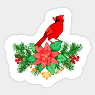 Christmas Composition with cardinal and poinsettia Sticker